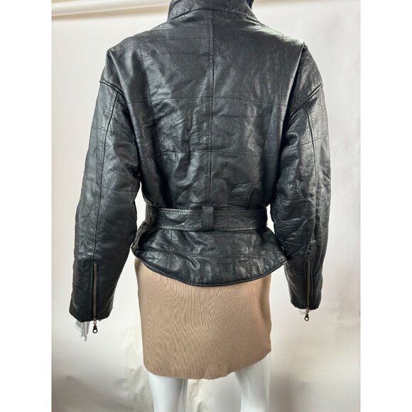 Genuine Leather Northern Style Womens Jacket With Belted Waist Zip Size L Black - Picture 14 of 16